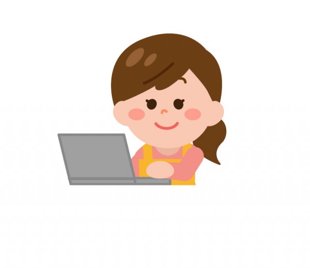 パソコンで作業する主婦 女性 イラスト 無料イラスト素材 素材ラボ