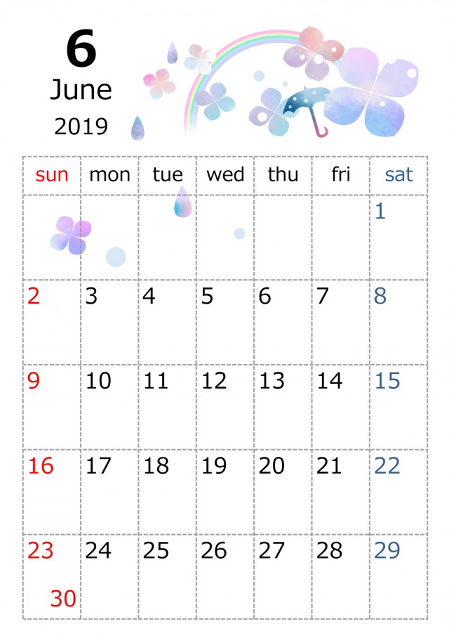 水彩なカレンダー 2019年 6月 無料イラスト素材 素材ラボ