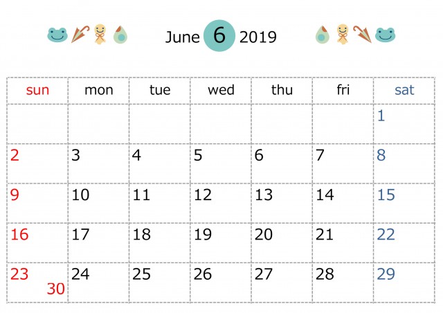 季節のラインカレンダー 2019年 6月 無料イラスト素材 素材ラボ