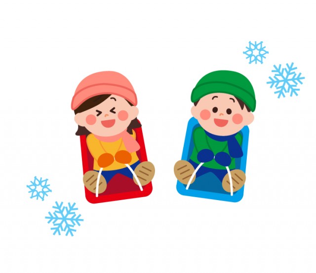 冬にソリで遊ぶ 雪遊びする 子供 男の子 女の子 無料イラスト素材 素材ラボ