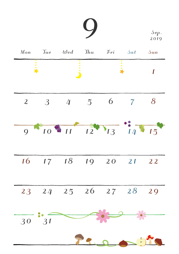 19年カレンダー 月曜始まり 縦型 9月 無料イラスト素材 素材ラボ