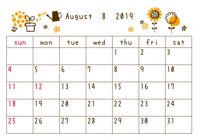2019年8月カレンダー 落書き 無料イラスト素材 素材ラボ