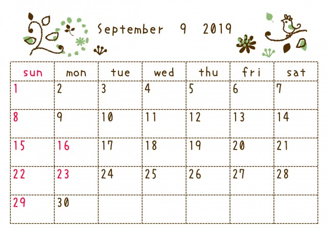 19年9月カレンダー 落書き 無料イラスト素材 素材ラボ