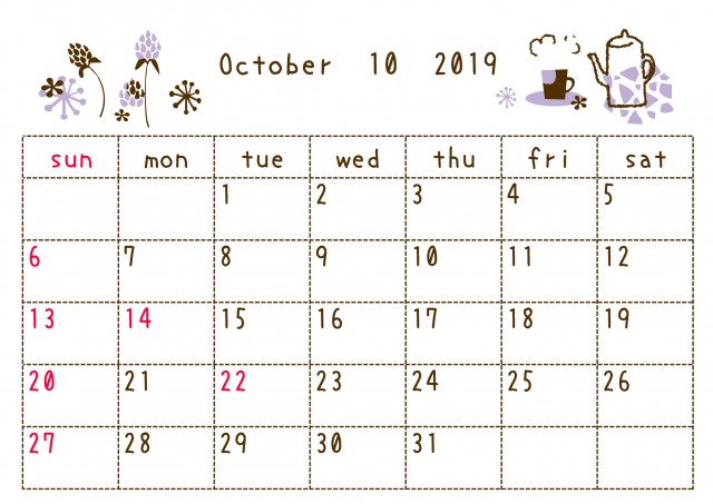 2019年１0月カレンダー 落書き 改 無料イラスト素材 素材ラボ