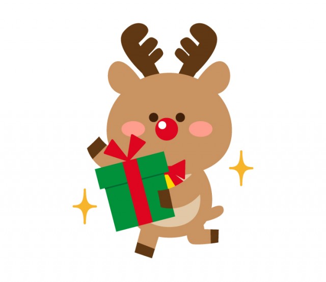 プレゼントを手にするトナカイのクリスマスイラスト 無料イラスト素材 素材ラボ