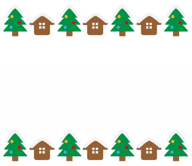 ツリーと家のクリスマスフレーム 無料イラスト素材 素材ラボ