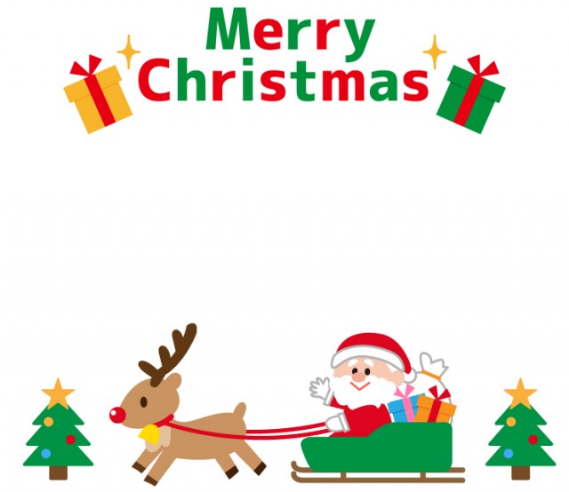 サンタクロースとトナカイ ソリのクリスマスフレーム 無料イラスト素材 素材ラボ