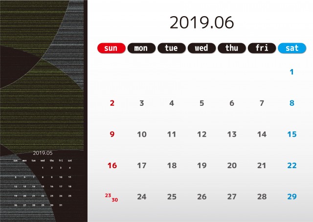 和モダンデザインカレンダー 19年 6月 無料イラスト素材 素材ラボ