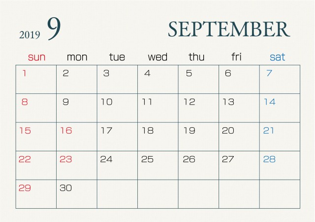 2019年9月カレンダー 無料イラスト素材 素材ラボ