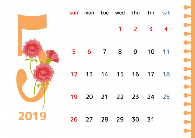 誕生花のカレンダー　2019年5月（改）