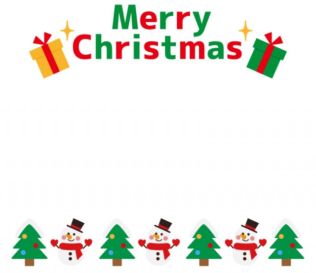 ツリーとスノーマンのクリスマスフレーム 文字 無料イラスト素材 素材ラボ