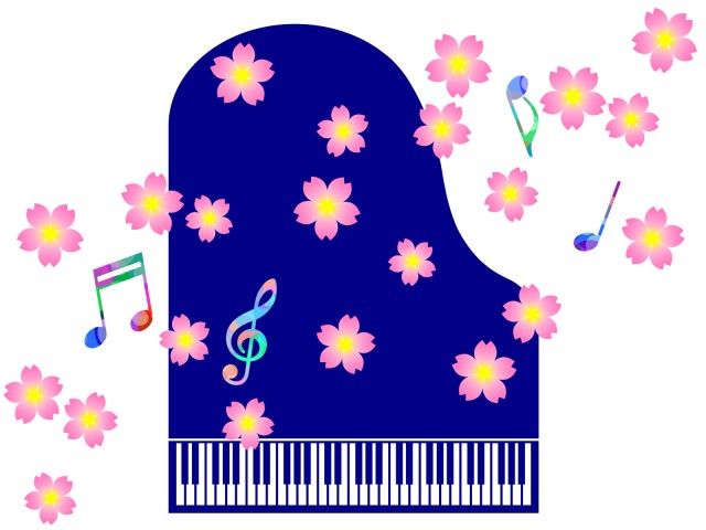 ピアノと桜と音符の壁紙 音楽イラスト背景素材 無料イラスト素材 素材ラボ