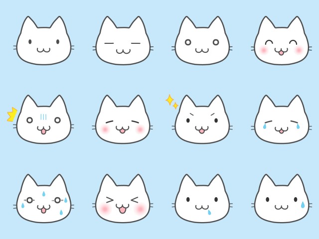 白ねこ 百面相１ ほのぼの かわいい 癒し 猫の表情セット 無料イラスト素材 素材ラボ