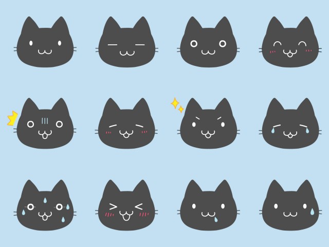 黒ねこ 百面相１ ほのぼの かわいい 癒し 猫の表情セット 無料イラスト素材 素材ラボ