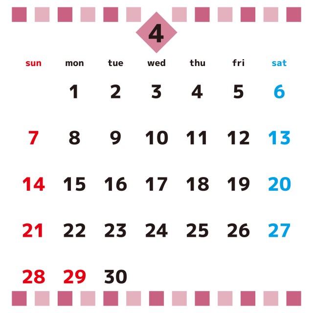 正方形シンプルデザイン 19年カレンダー 4月 無料イラスト素材 素材ラボ