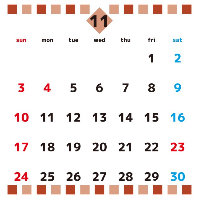 正方形シンプルデザイン 19年カレンダー 11月 無料イラスト素材 素材ラボ