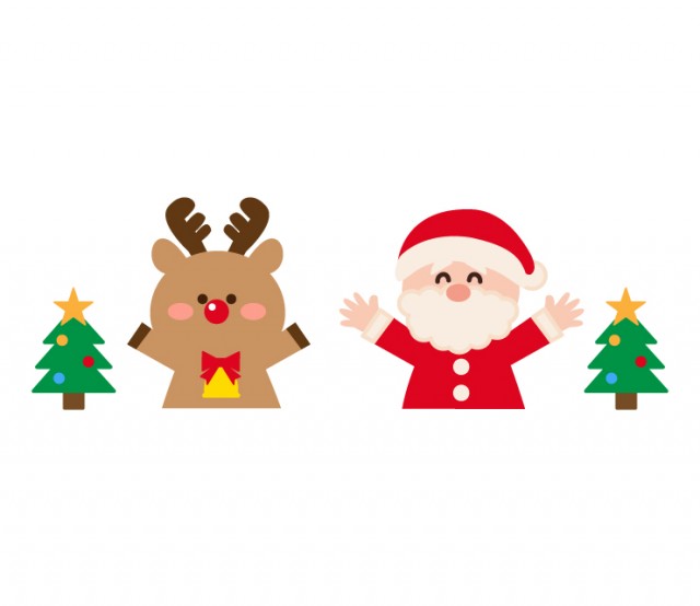 トナカイとサンタクロース ツリーのクリスマスイラスト 無料