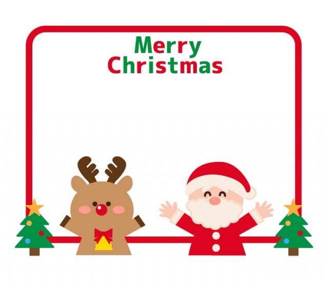 トナカイとサンタクロースツリーのクリスマス枠 無料イラスト素材 素材ラボ