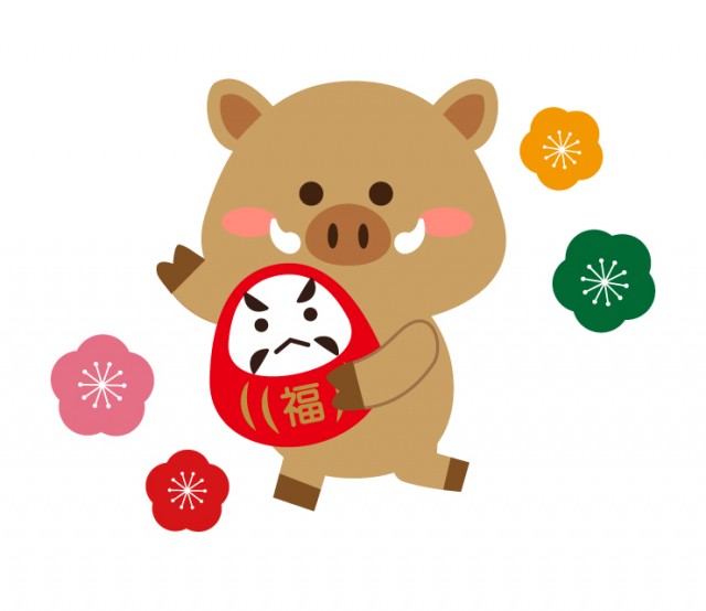 ダルマをだくいのししと梅の正月イラスト 無料イラスト素材 素材ラボ ダルマをだくいのししと梅の正月イラスト 無料イラスト素材 素材ラボ