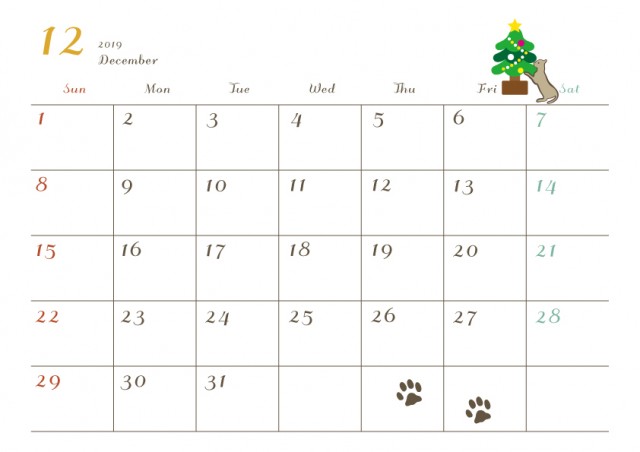 19年カレンダー 12月 猫 無料イラスト素材 素材ラボ