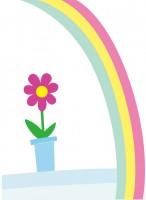 花（ピンク）と虹