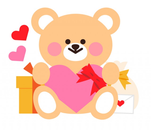 クマとプレゼントとハートのバレンタインデーのイラスト 無料イラスト素材 素材ラボ