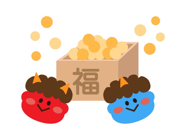 赤鬼と青鬼の顔と升のイラスト かわいい系 無料イラスト素材 素材ラボ