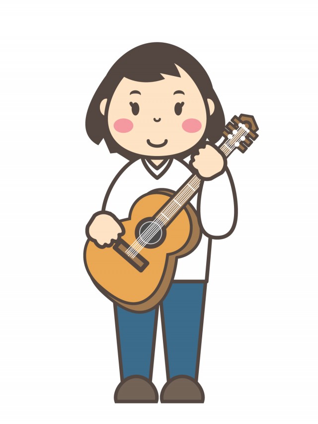 音楽 アコースティックギターを持つ女性 無料イラスト素材 素材ラボ