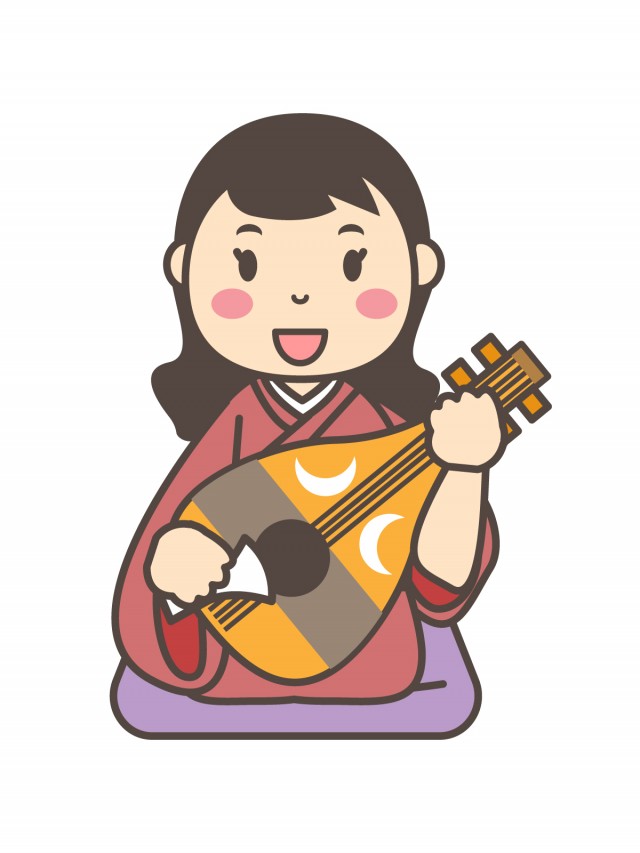 音楽 琵琶を演奏する和服姿の女性 無料イラスト素材 素材ラボ