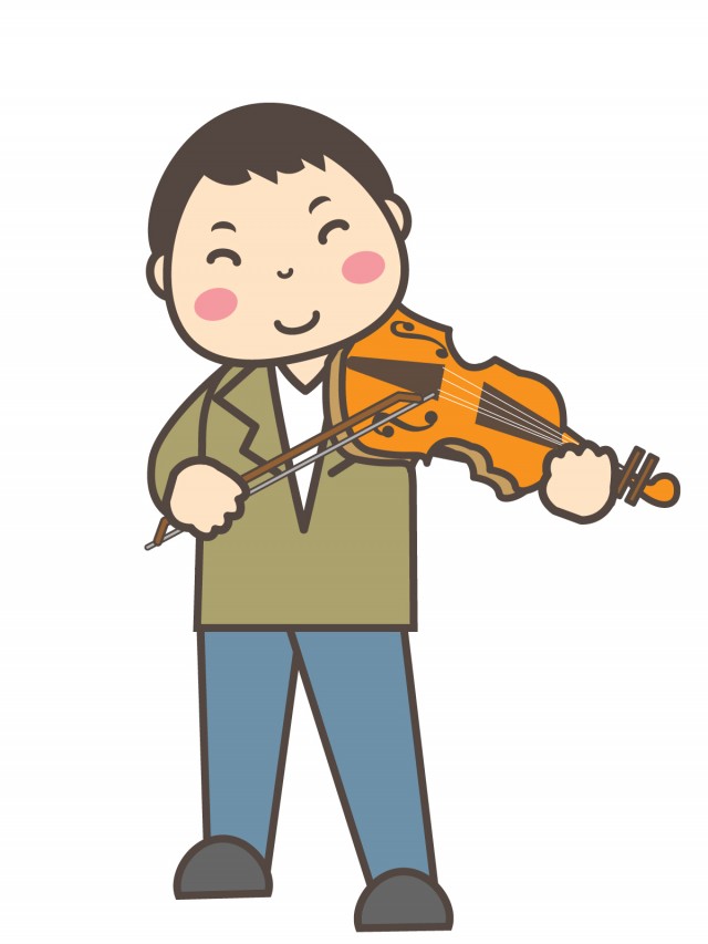 音楽 笑顔でバイオリンを演奏する男性 無料イラスト素材 素材ラボ