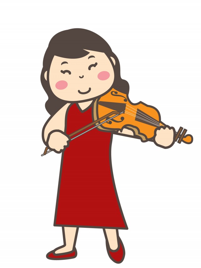 音楽 笑顔でバイオリンを演奏する女性 無料イラスト素材 素材ラボ