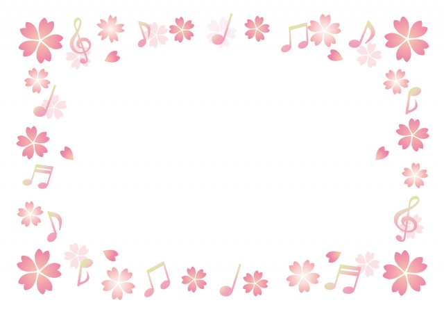 桜と音符のフレーム 無料イラスト素材 素材ラボ