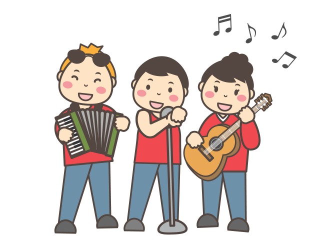 音楽 演奏する音楽グループ アコーディオン ボーカル ギター 無料イラスト素材 素材ラボ