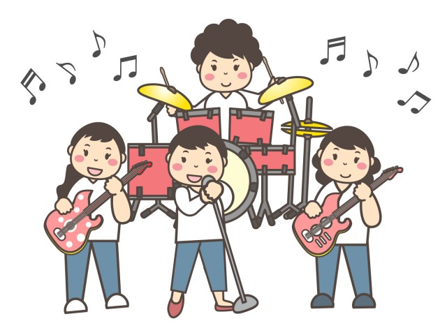 音楽 4人のガールズバンド 無料イラスト素材 素材ラボ