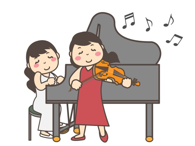 音楽 ピアノとバイオリンを演奏する二人の女性 無料イラスト素材 素材ラボ