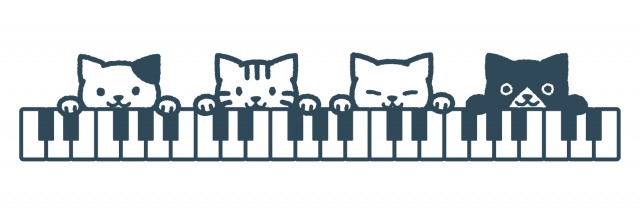 4匹の猫と鍵盤のライン 無料イラスト素材 素材ラボ