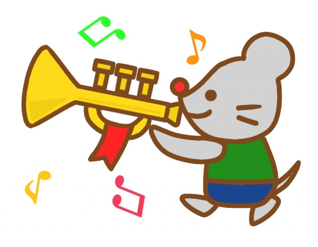 ラッパを吹くネズミ音楽イラスト 無料イラスト素材 素材ラボ