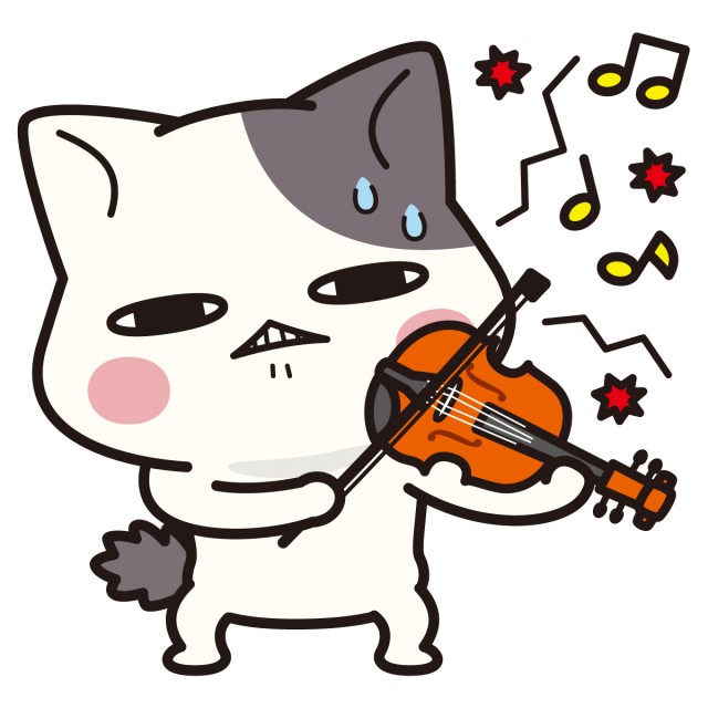 バイオリンを上手に奏でられないにゃんこ ぶち猫 にゃんこ 無料イラスト素材 素材ラボ