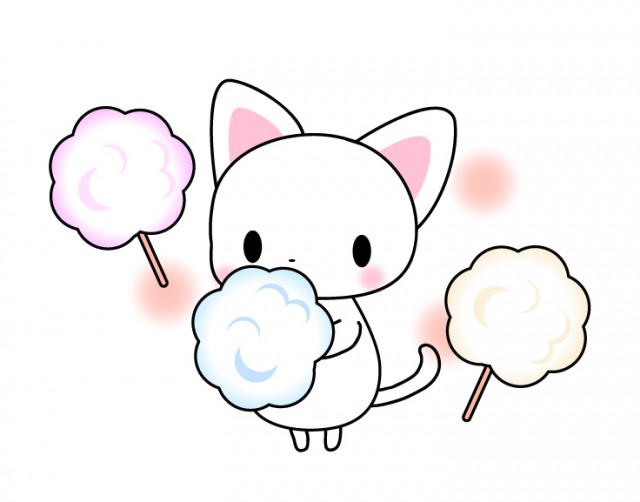 綿菓子 綿飴と猫のイラスト素材 無料イラスト素材 素材ラボ