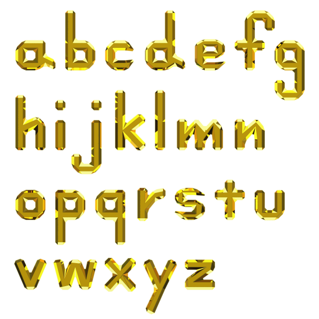 黄金のアルファベット小文字セット 無料イラスト素材 素材ラボ