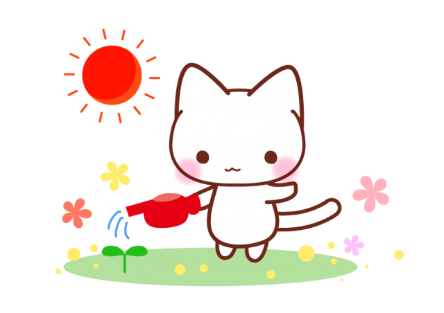 芽に水をあげる水やり猫 無料イラスト素材 素材ラボ