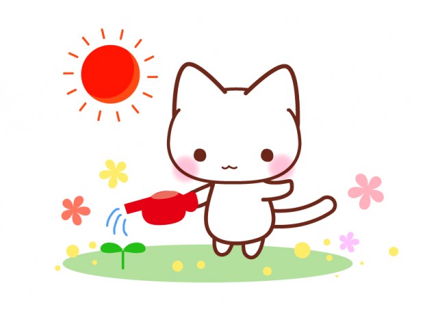 芽に水をあげる水やり猫 無料イラスト素材 素材ラボ