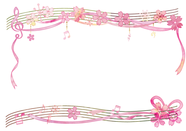 桜とリボンの音楽フレーム 無料イラスト素材 素材ラボ