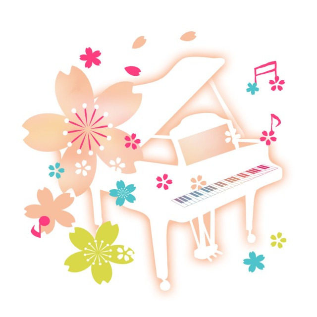 桜とピアノ 無料イラスト素材 素材ラボ