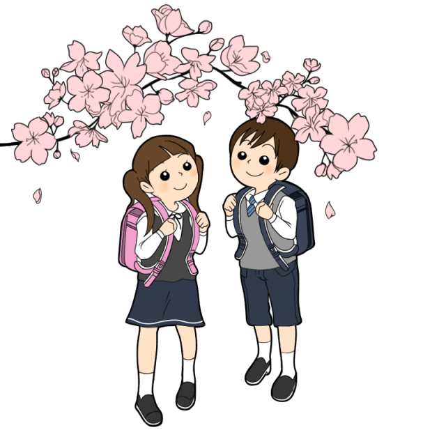 桜と小学生 入学 のイラスト 無料イラスト素材 素材ラボ