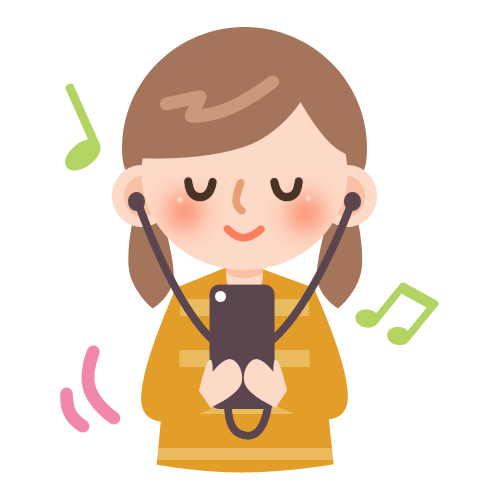 無料イラスト素材：音楽　スマホで曲を聴く女の子