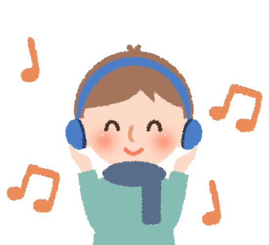 無料イラスト素材：音楽　曲を楽しそうに聴く男の子