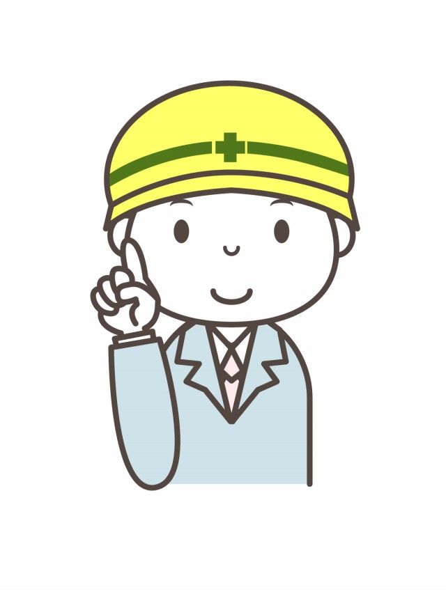 上を指さすヘルメットをかぶった男性 無料イラスト素材 素材ラボ