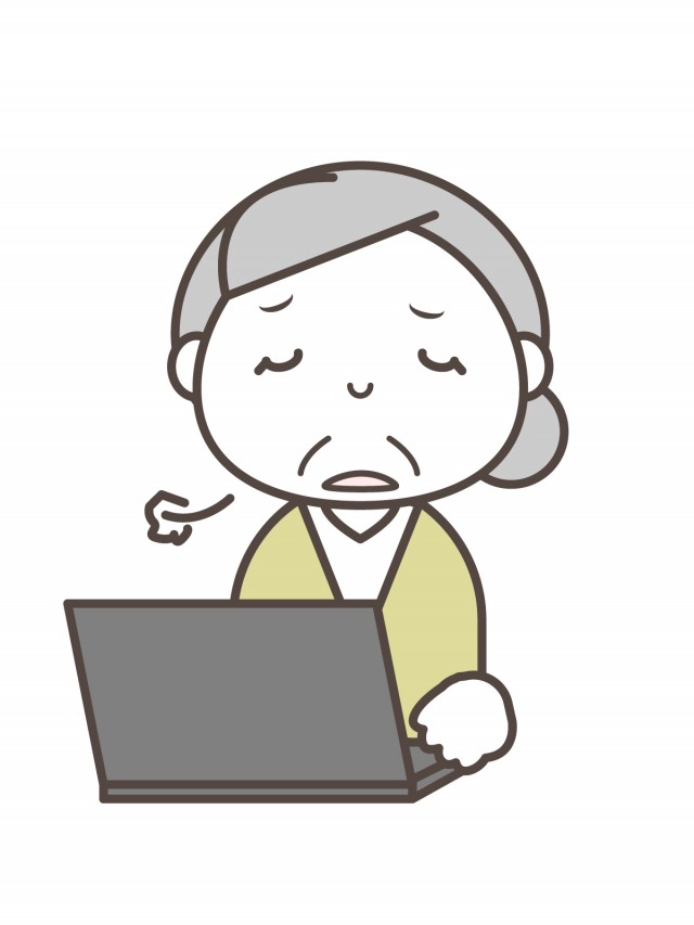 ノートパソコンを操作する高齢女性 ため息 無料イラスト素材 素材ラボ