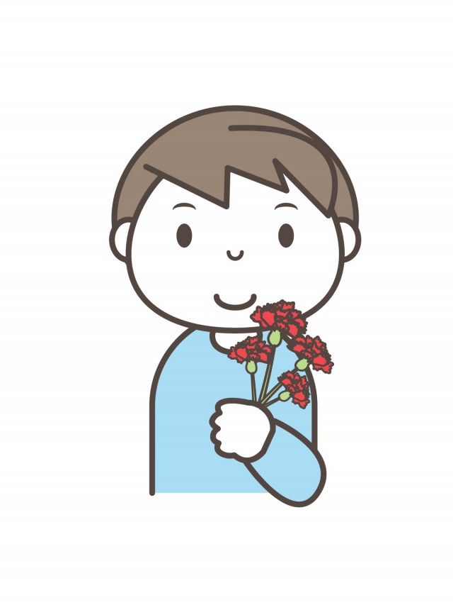カーネーションの花束を持つ男の子 無料イラスト素材 素材ラボ